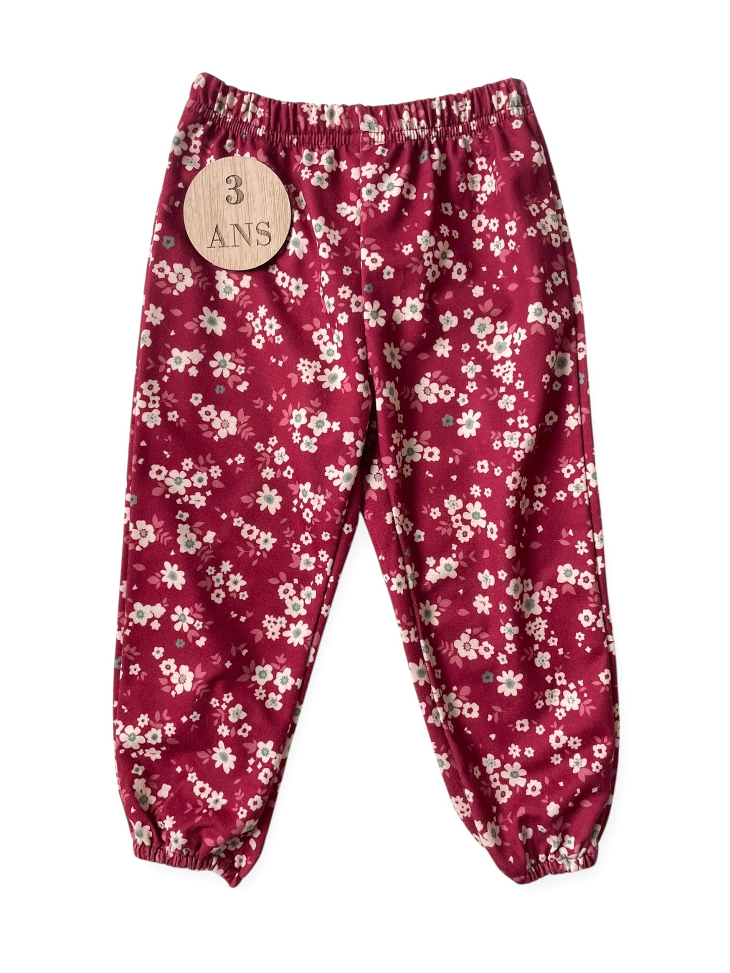 Pantalon fluide, fleuri, bordeaux