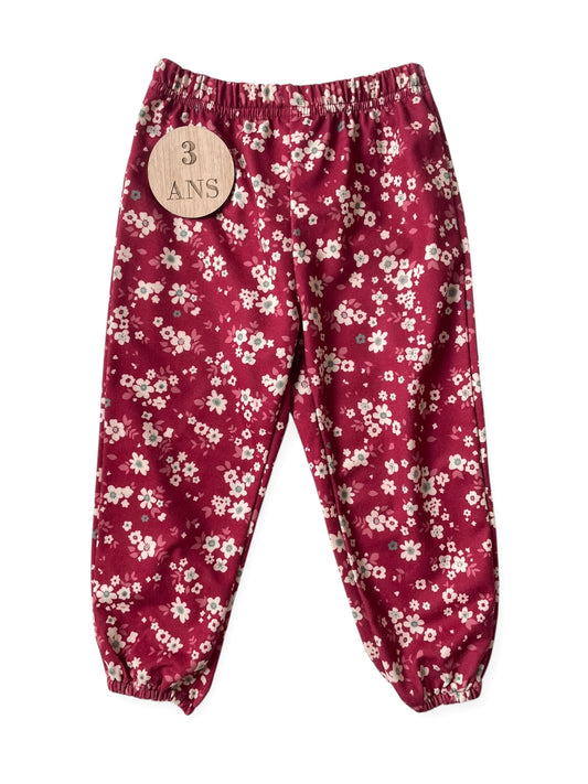 Pantalon fluide, fleuri, bordeaux