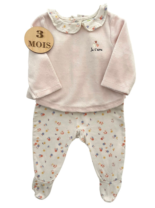 Pyjama bi-matière, rose et fleuri, TAO