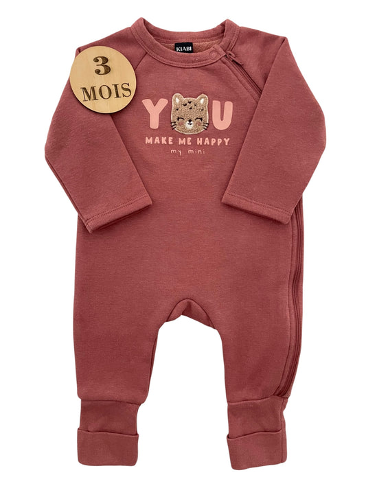 Pyjama doublé polaire, rose foncé, Kiabi
