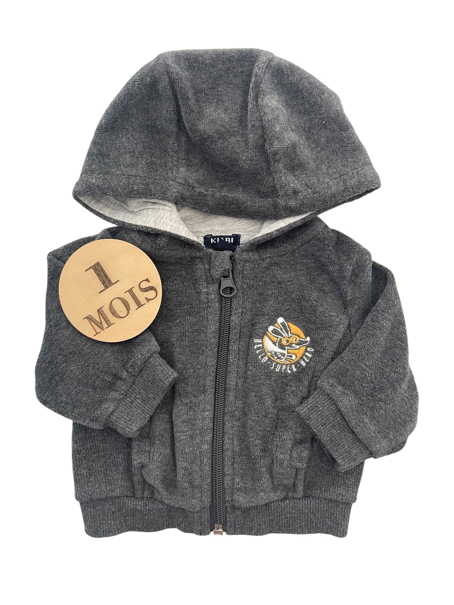 Gilet à capuche, velours, gris foncé, Kiabi