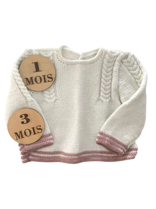 Pull en mailles, fait-main, écru