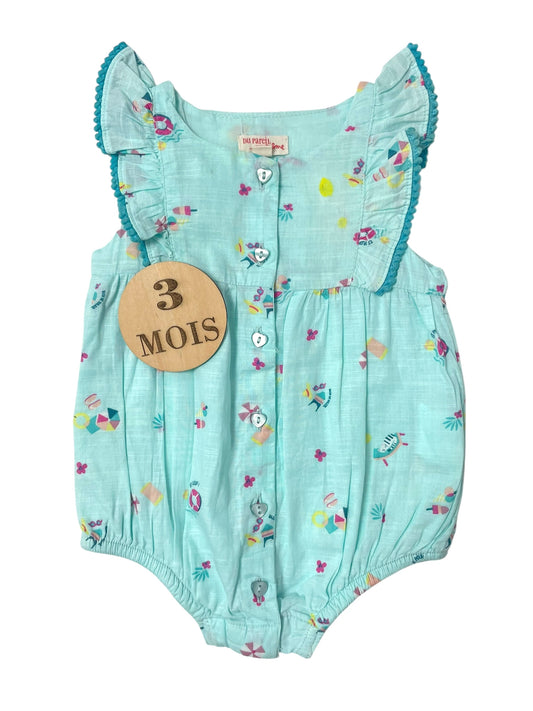 Barboteuse fleurie, turquoise, DPAM