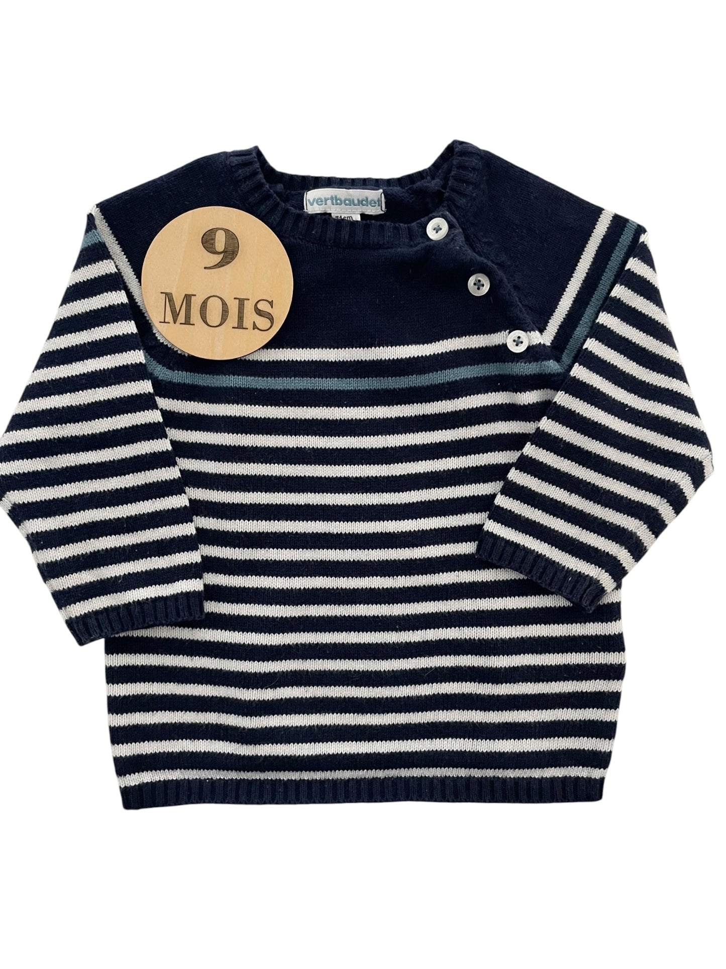 Pull bleu-marine, rayé, Vertbaudet