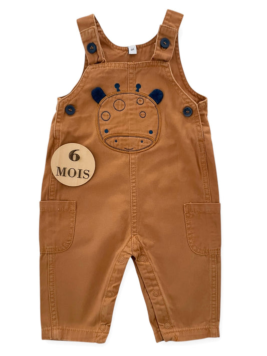 Salopette en jean, marron, girafe