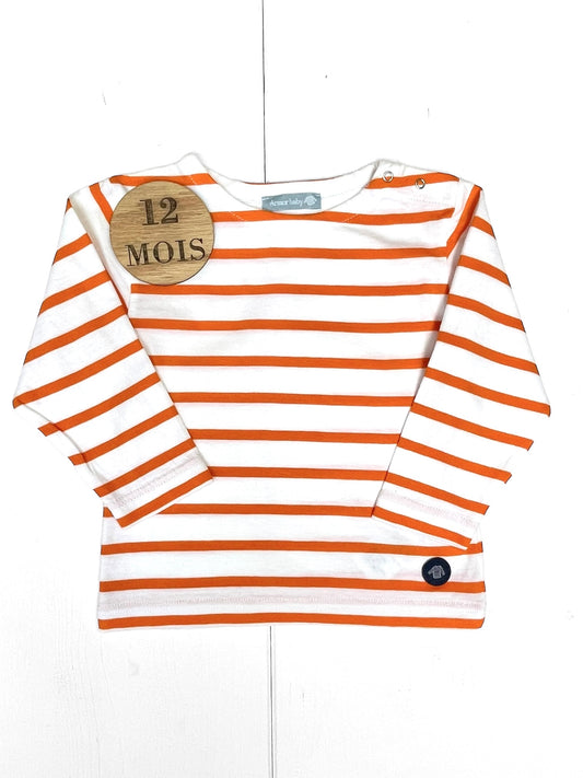 Tee-shirt marinière, orange et blanc, Armor lux