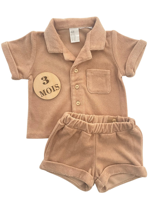 Ensemble chemise et short, éponge, marron, H&M