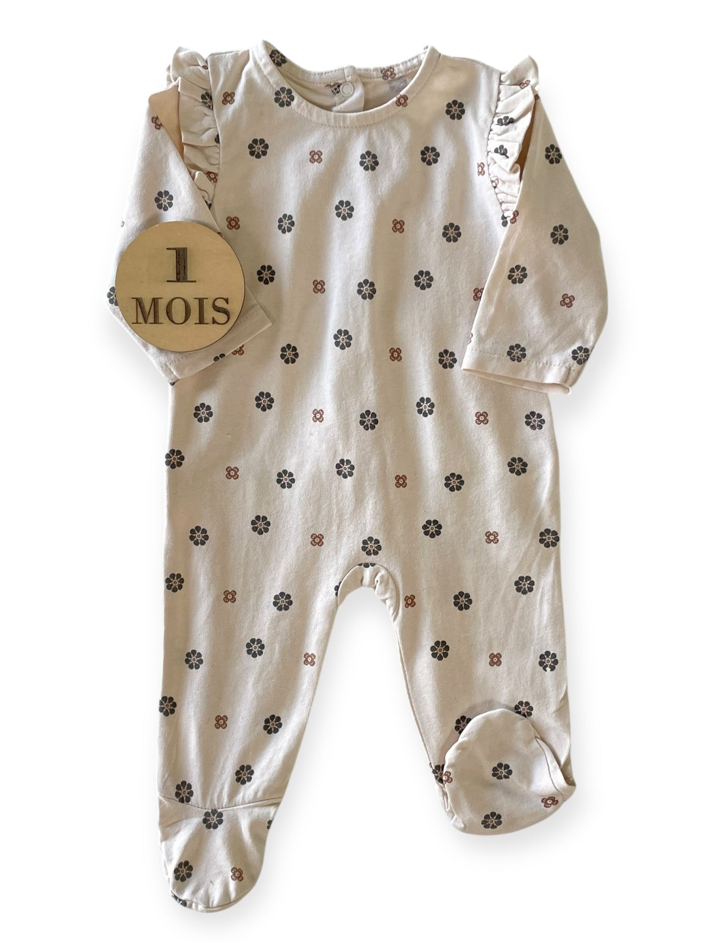 Pyjama coton, crème, fleuri, Vertbaudet