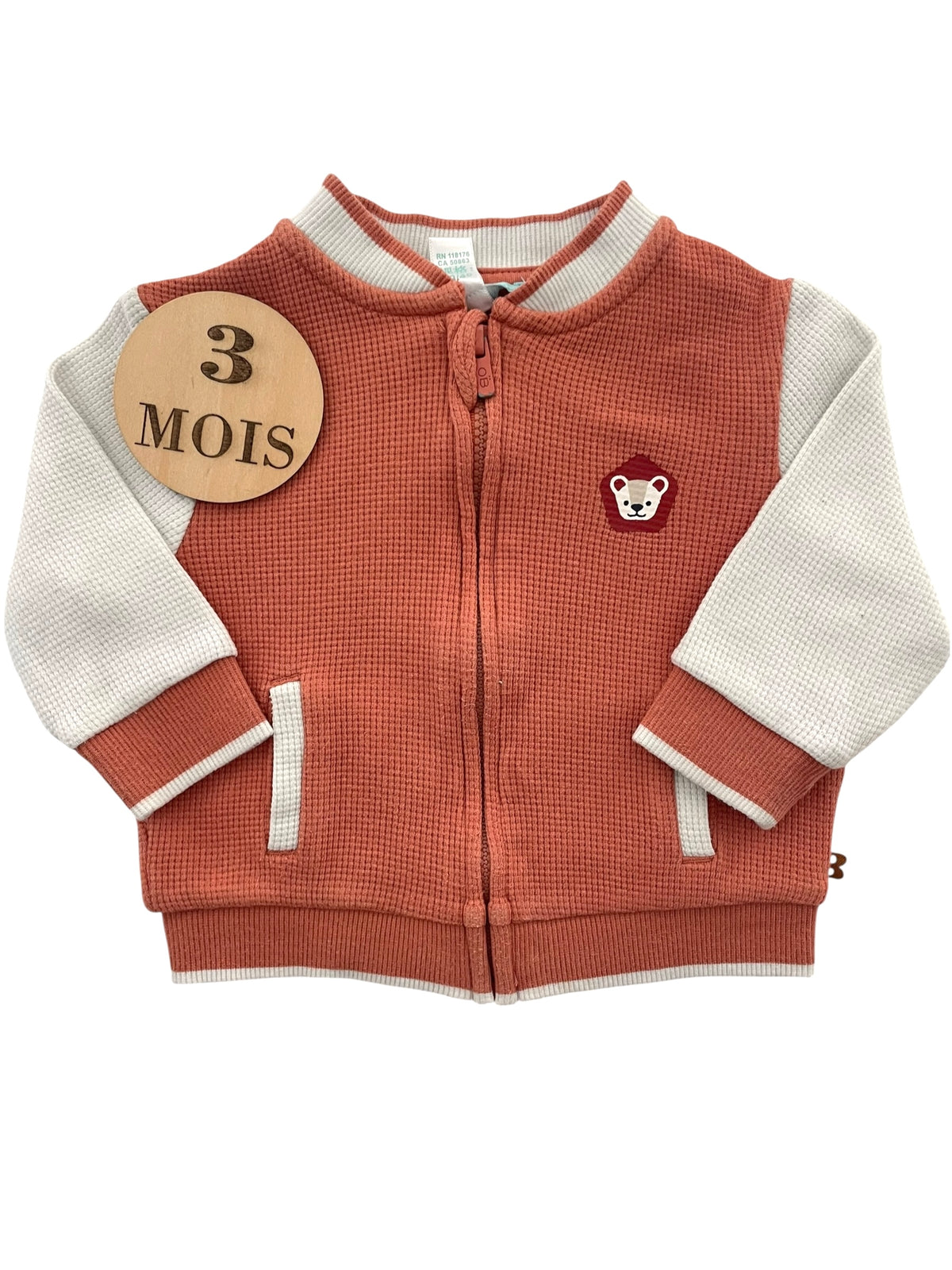 Gilet / veste, orange et écru, Obaïbi