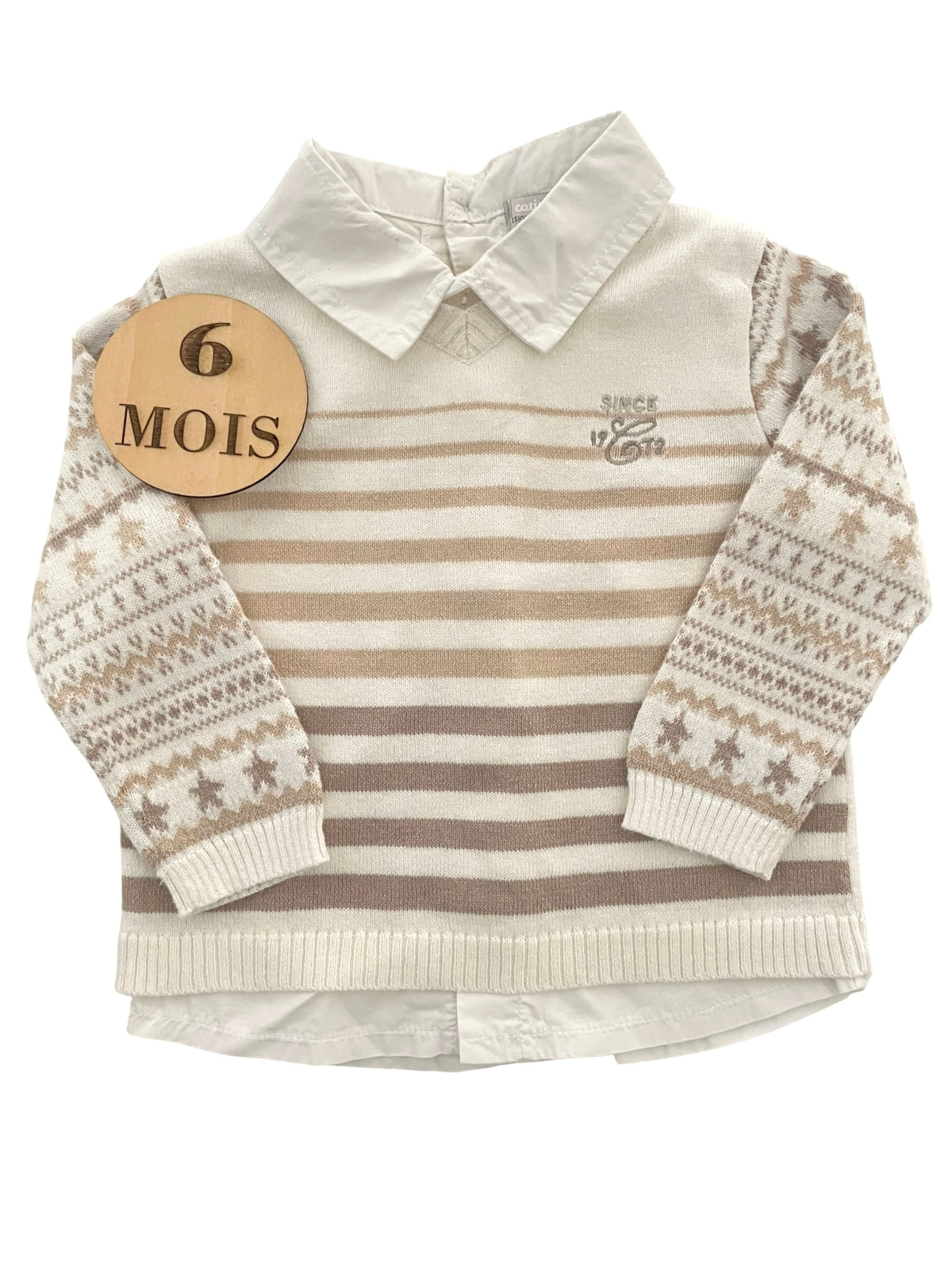 Pull écru, chemise intégrée, Catimini