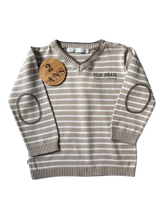 Pull fin rayé, gris/ beige