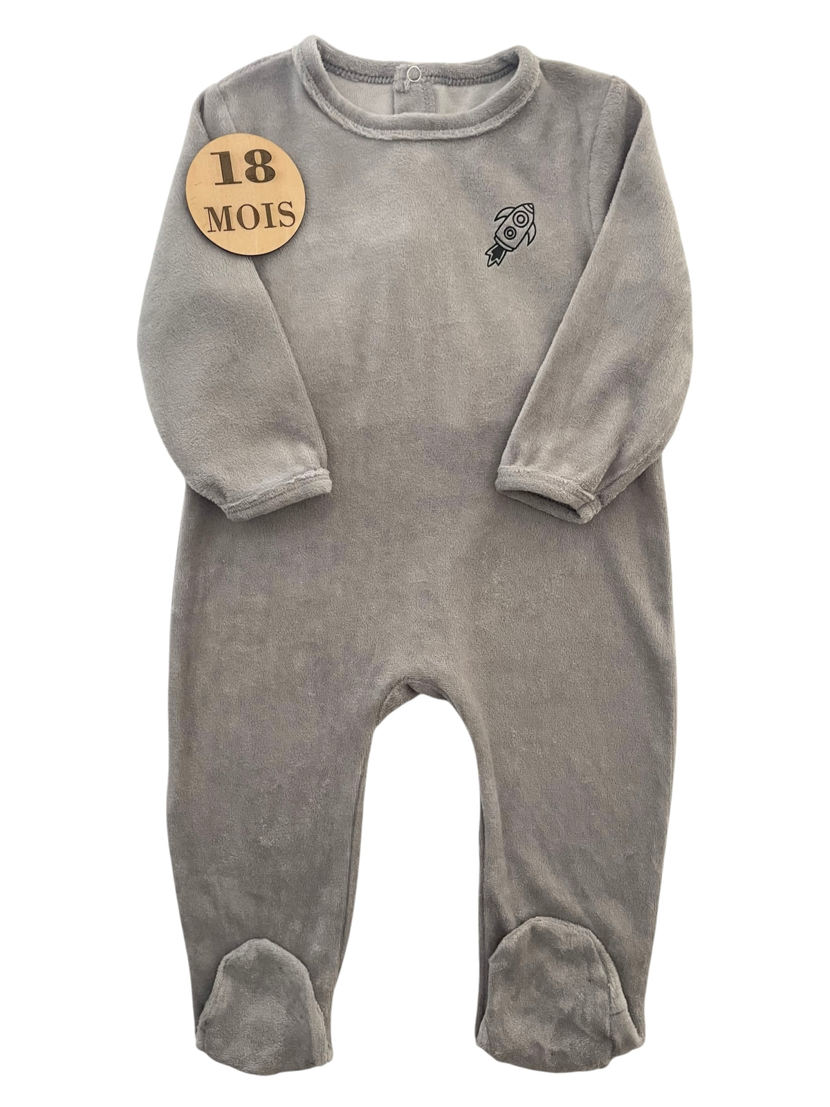 Pyjama velours, gris, fusée
