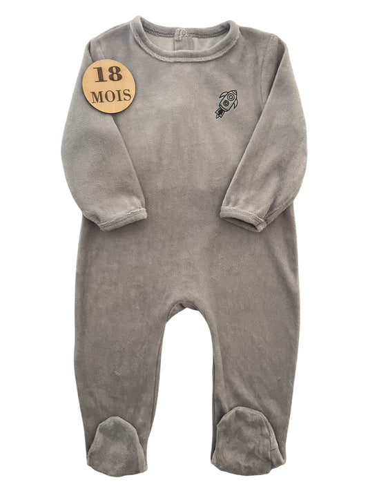 Pyjama velours, gris, fusée