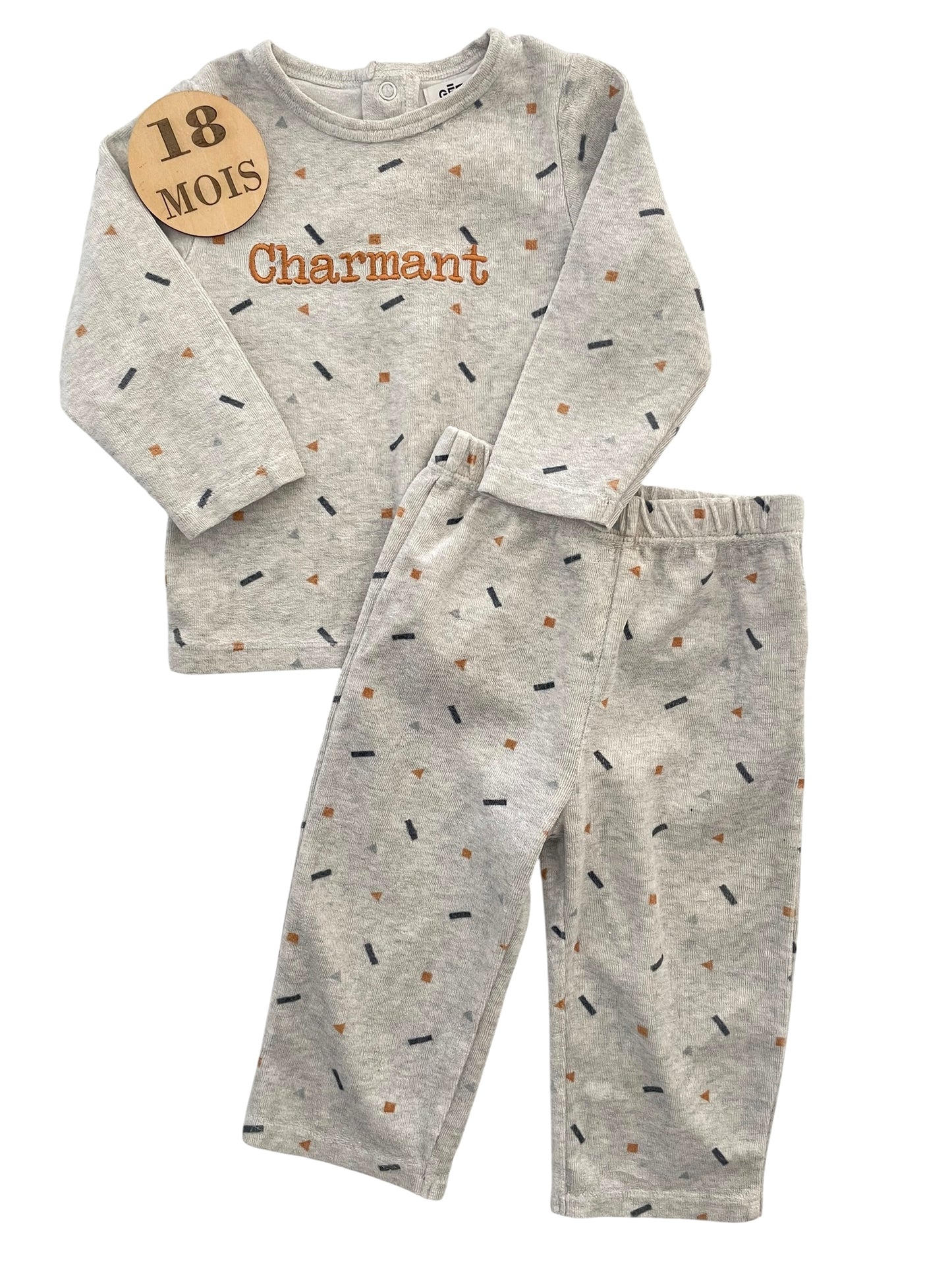 Pyjama velours, 2 pièces, gris, Gémo