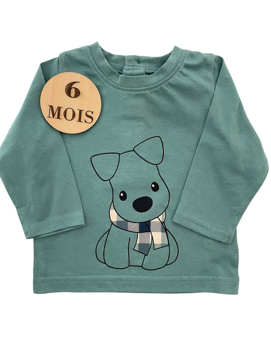 Tee-shirt turquoise, chien