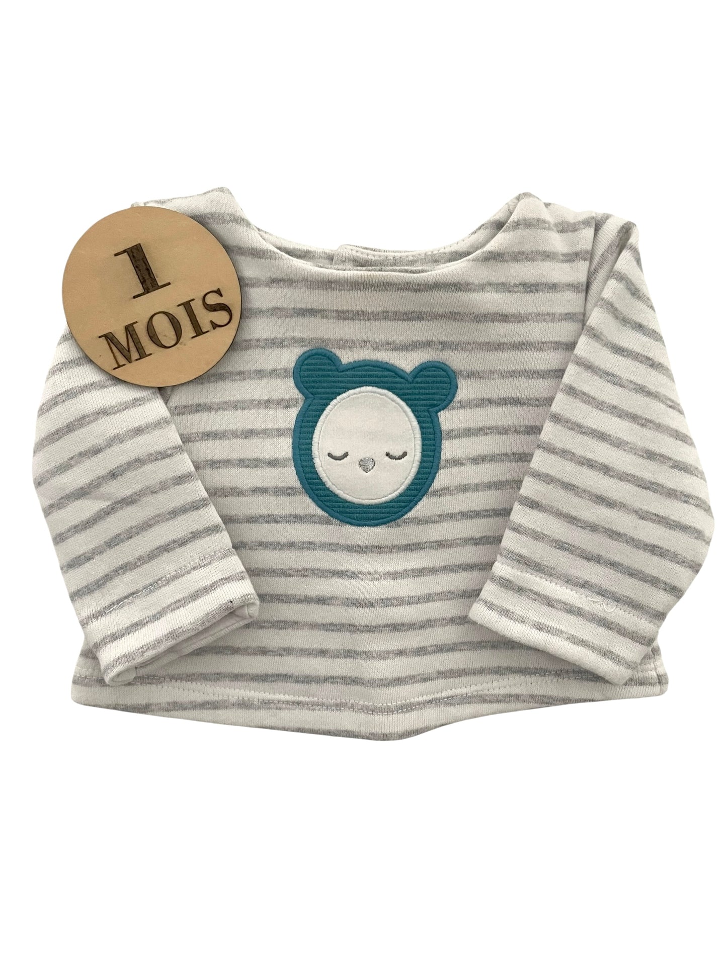 Pull molletonné, rayé gris, Obaïbi