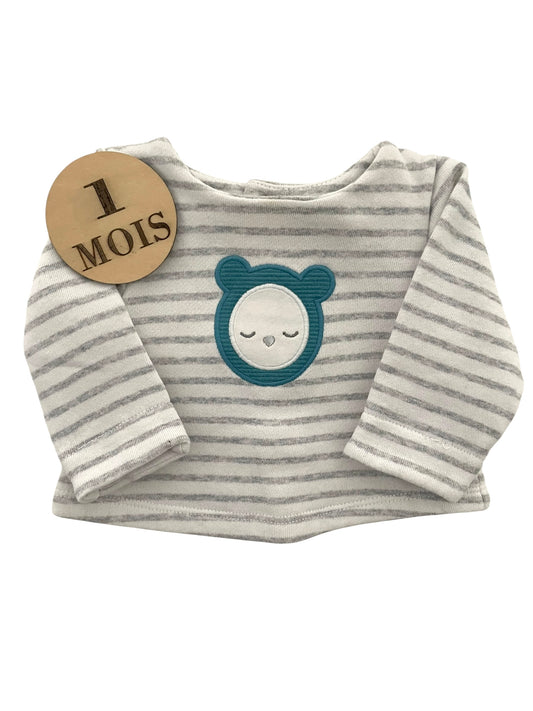 Pull molletonné, rayé gris, Obaïbi