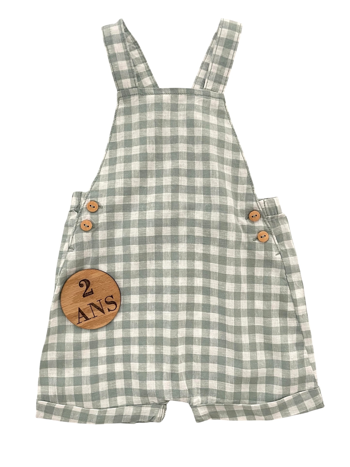 Salopette short à carreaux, verte, Kiabi