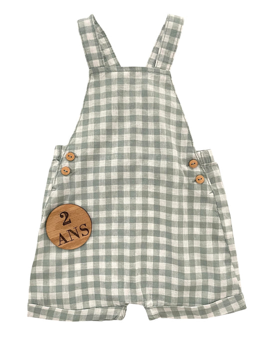 Salopette short à carreaux, verte, Kiabi