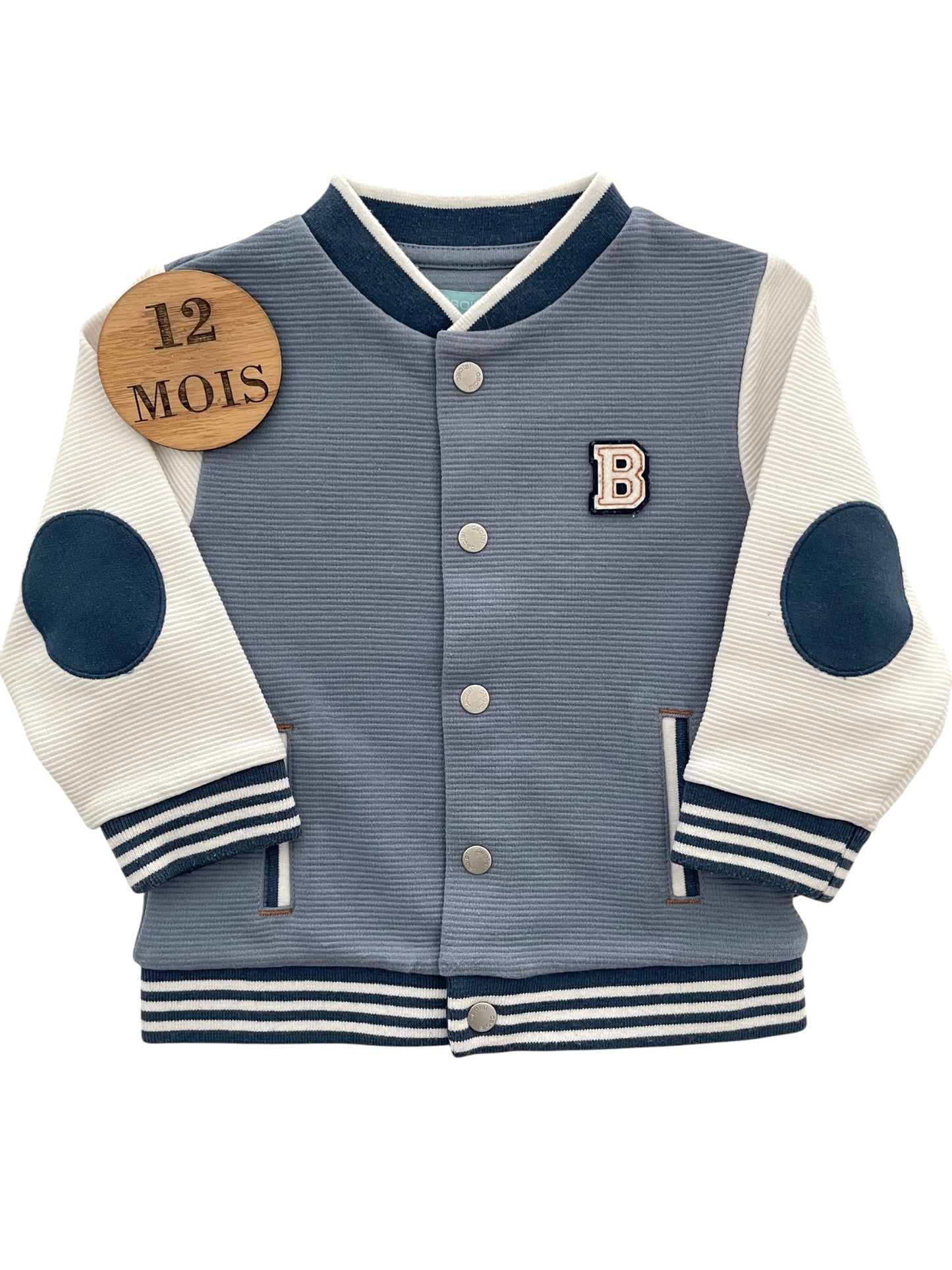 Gilet / veste, écrue et bleue, Obaïbi