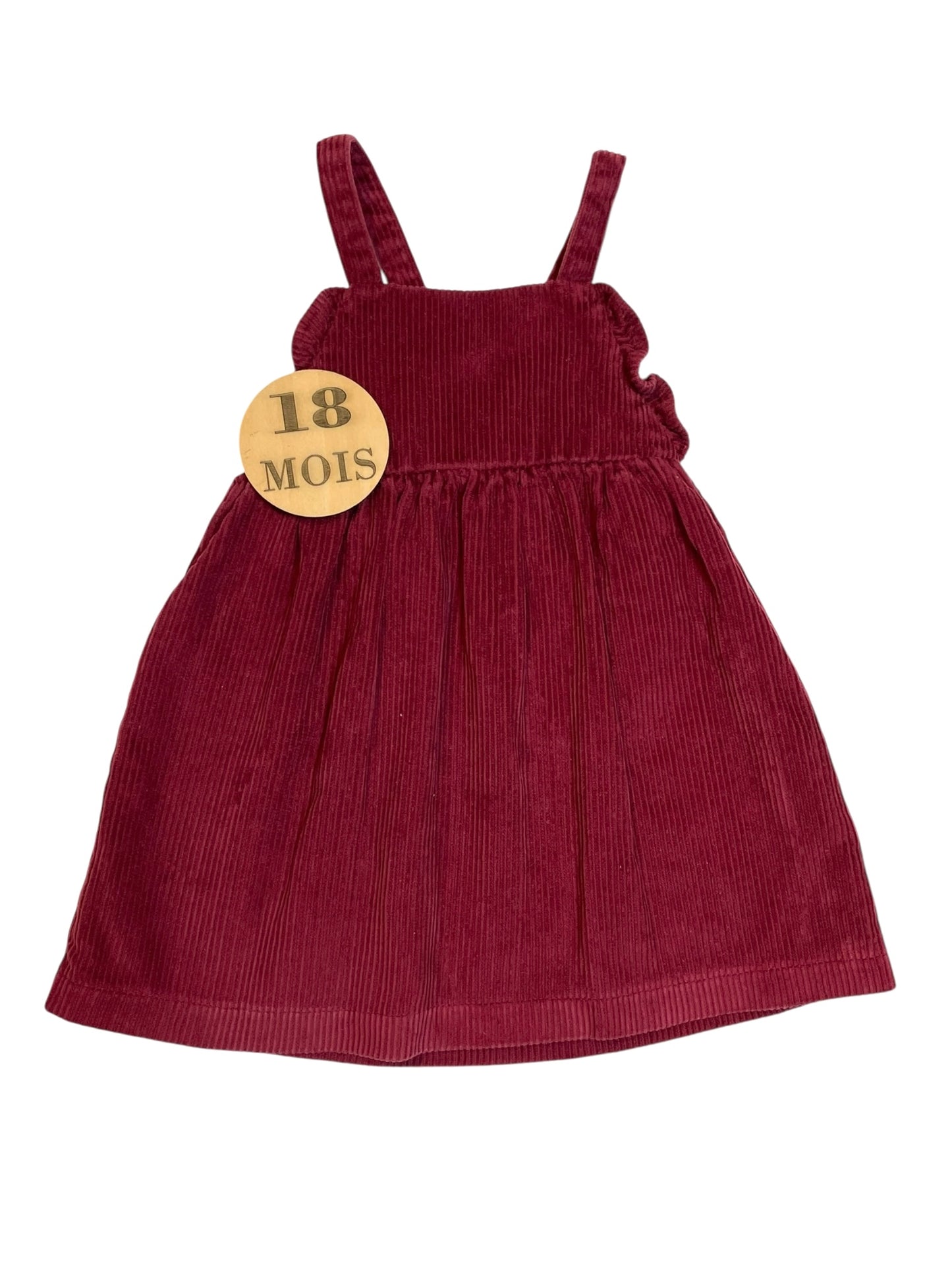 Robe salopette bordeaux, velours côtelé, Kiabi