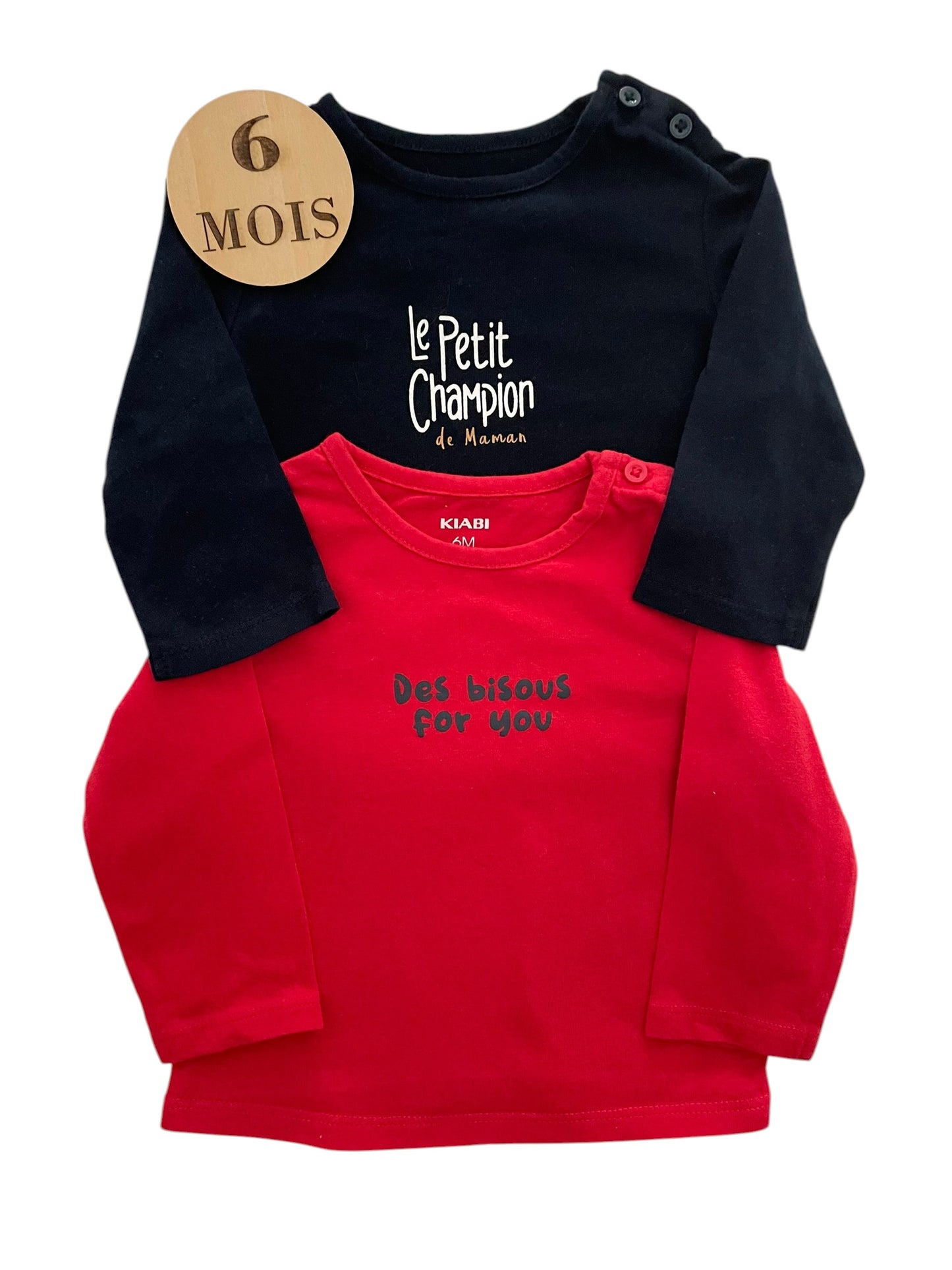 Lot 2 tee-shirt bleu-marine et rouge, Kiabi
