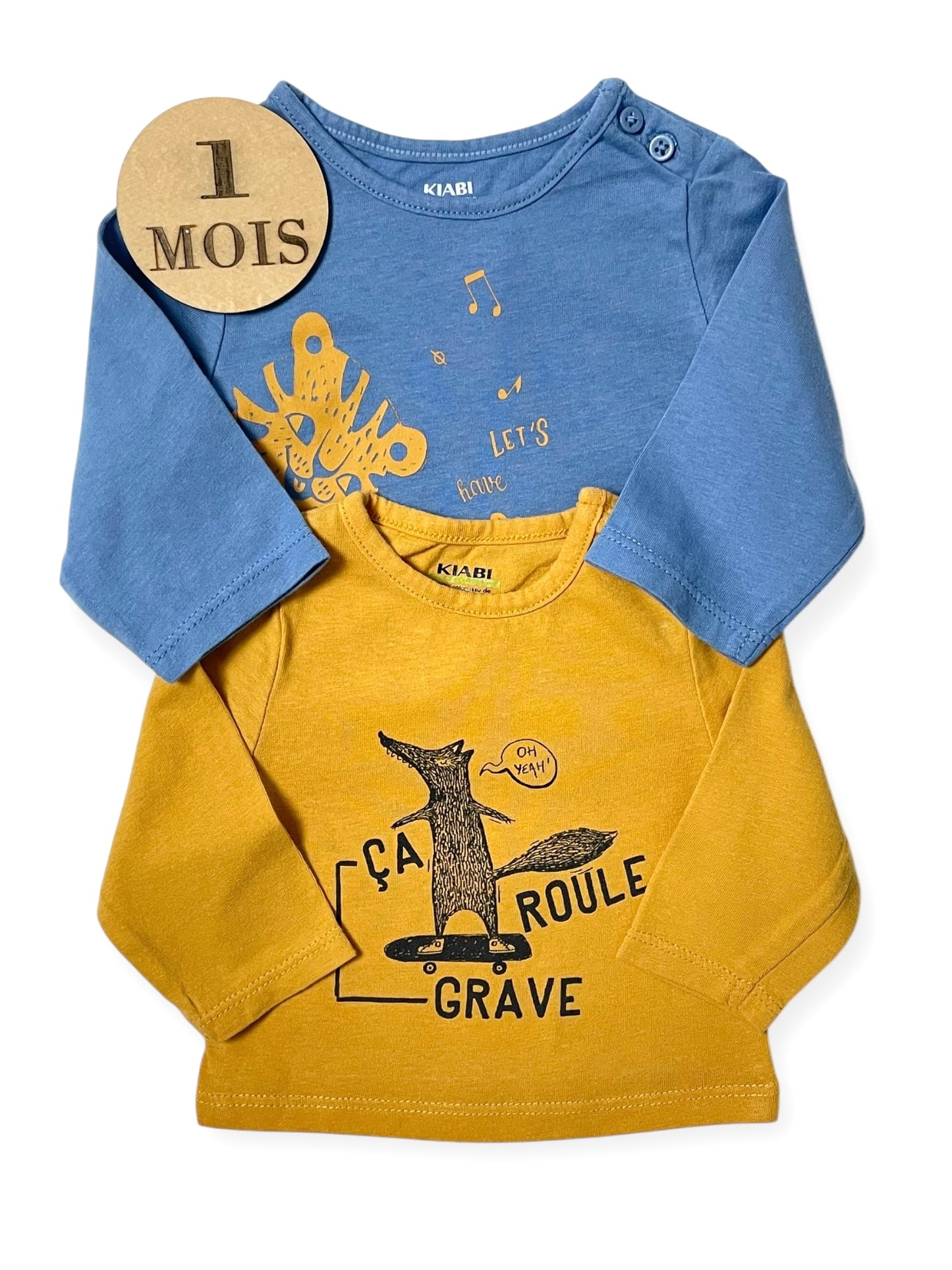Lot 2 tee-shirt, moutarde et bleu, Kiabi