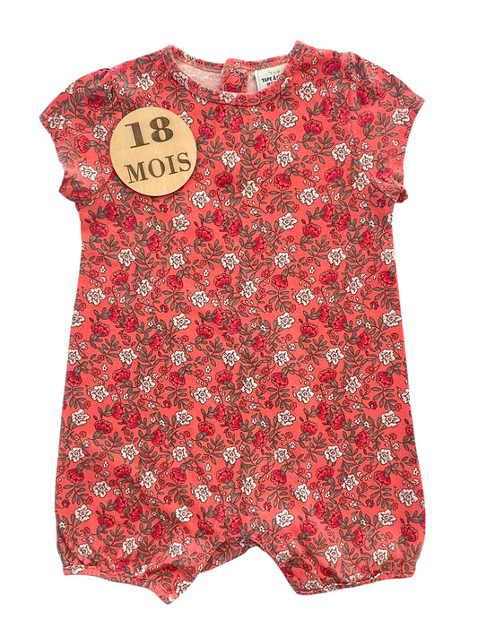 Combishort rouge/ orange, fleurie, TAO