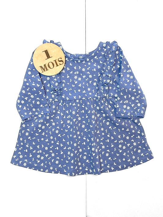 Robe coton, bleue, fleurie, Kiabi