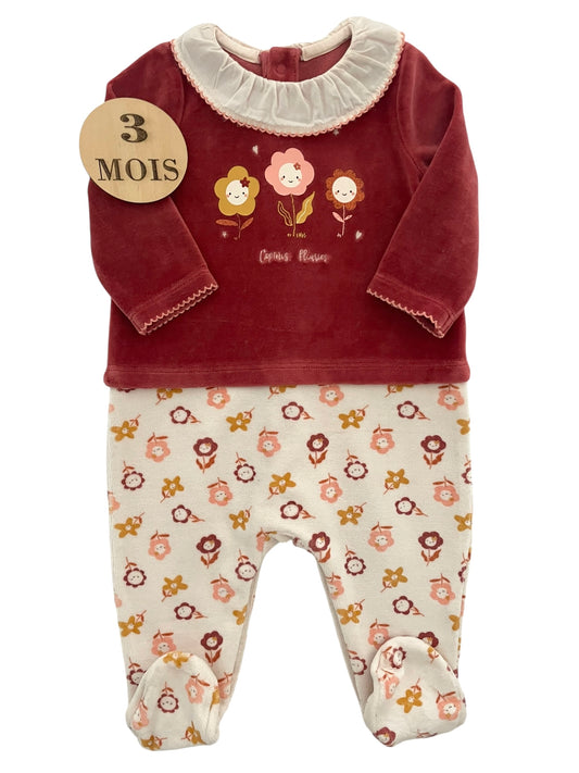 Pyjama velours bordeaux, fleuri, Sergent Major