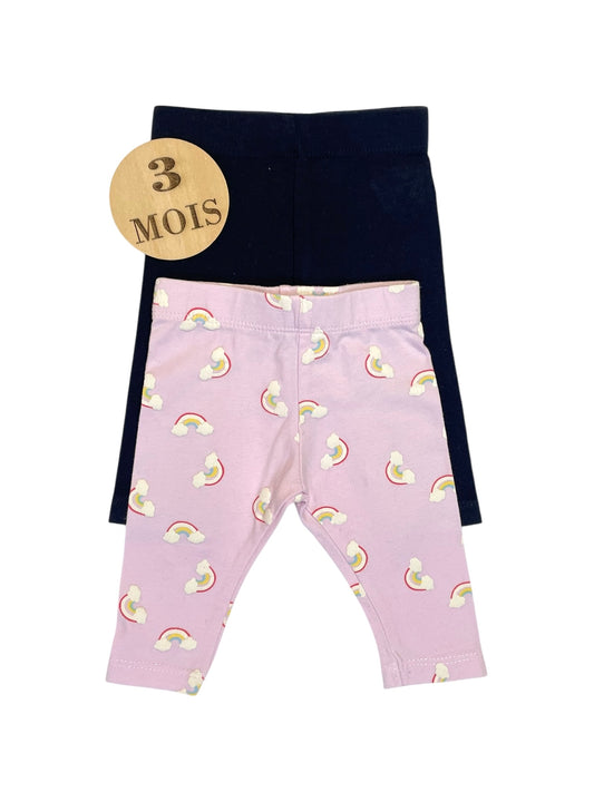 Lot 2 leggings, marine et rose, Kiabi