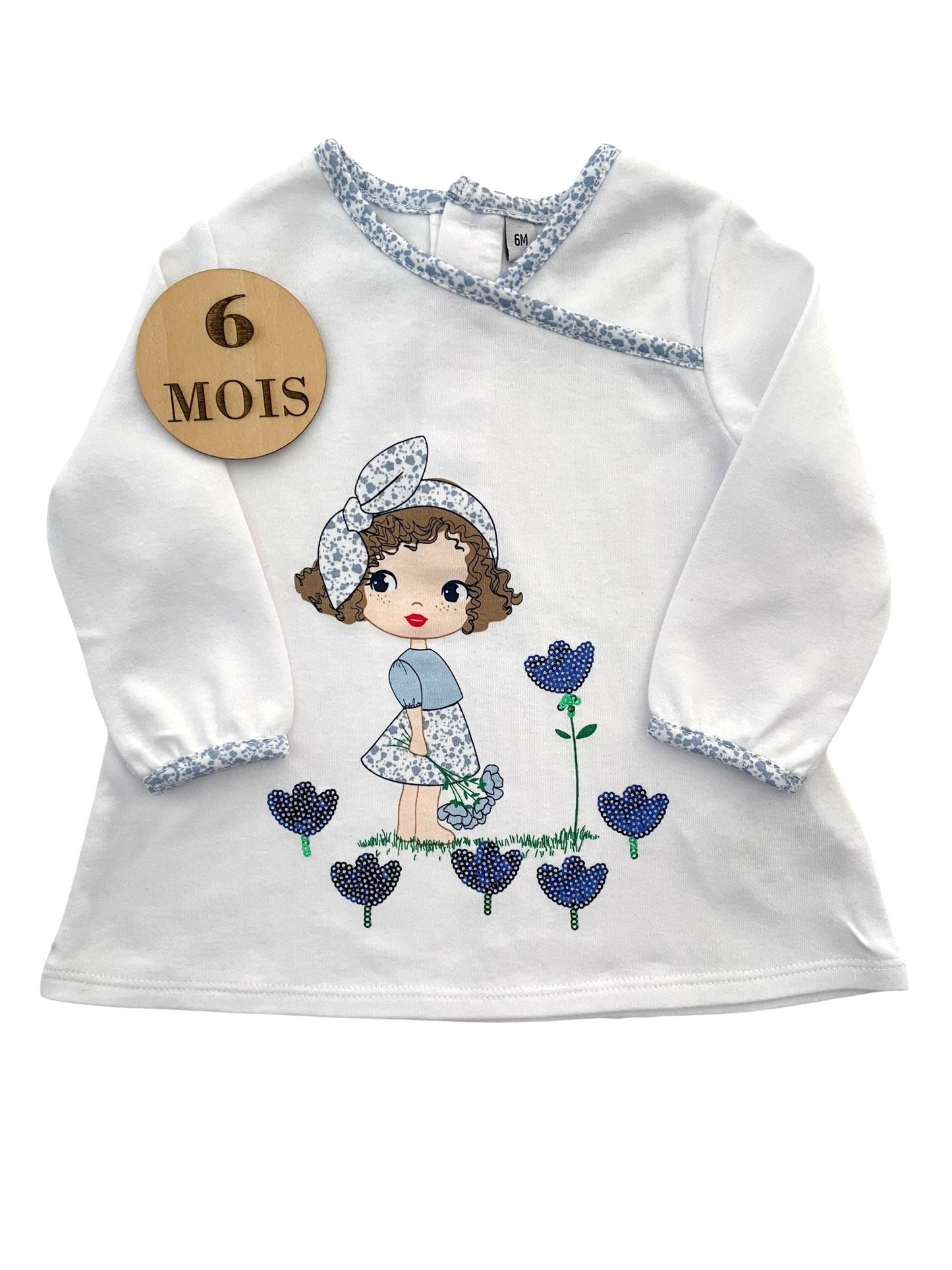 Blouse longue / tunique, bleue et blanche