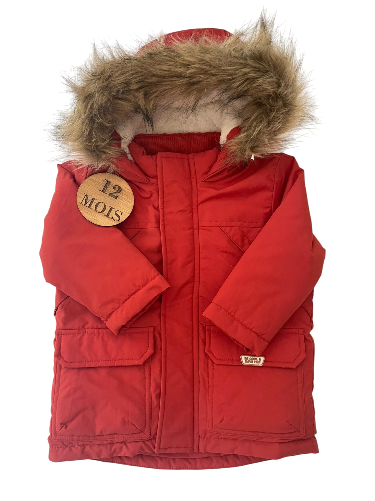 Parka à capuche, doublure fausse fourrure, rouge, Gémo