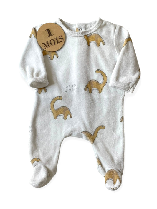 Pyjama velours blanc, dinosaures, Kiabi