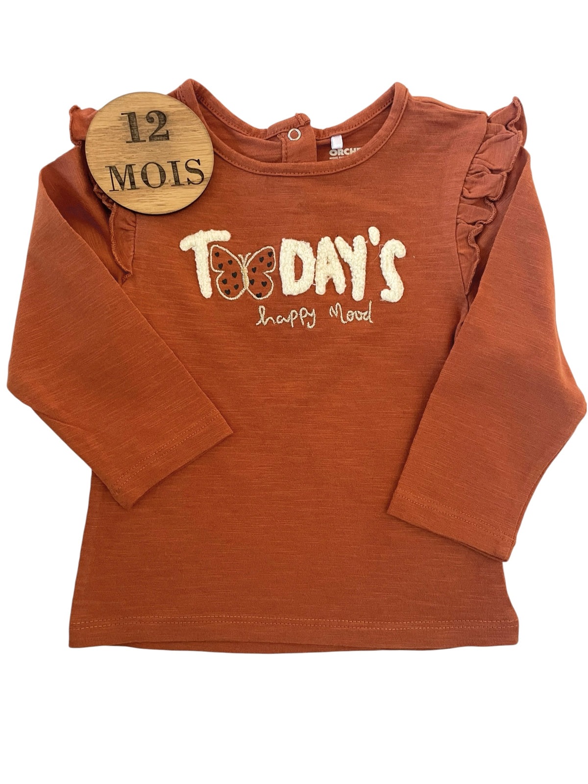 Tee-shirt rose, marron/ orange, à volants, Orchestra