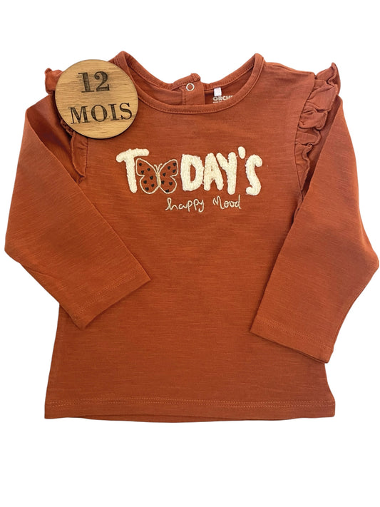 Tee-shirt rose, marron/ orange, à volants, Orchestra