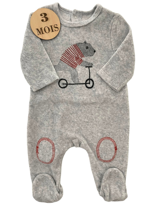 Pyjama velours gris, ours, La Redoute