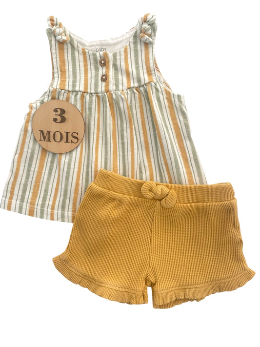 Ensemble blouse rayée et short moutarde, C&A