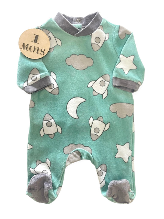 Pyjama velours turquoise, fusées