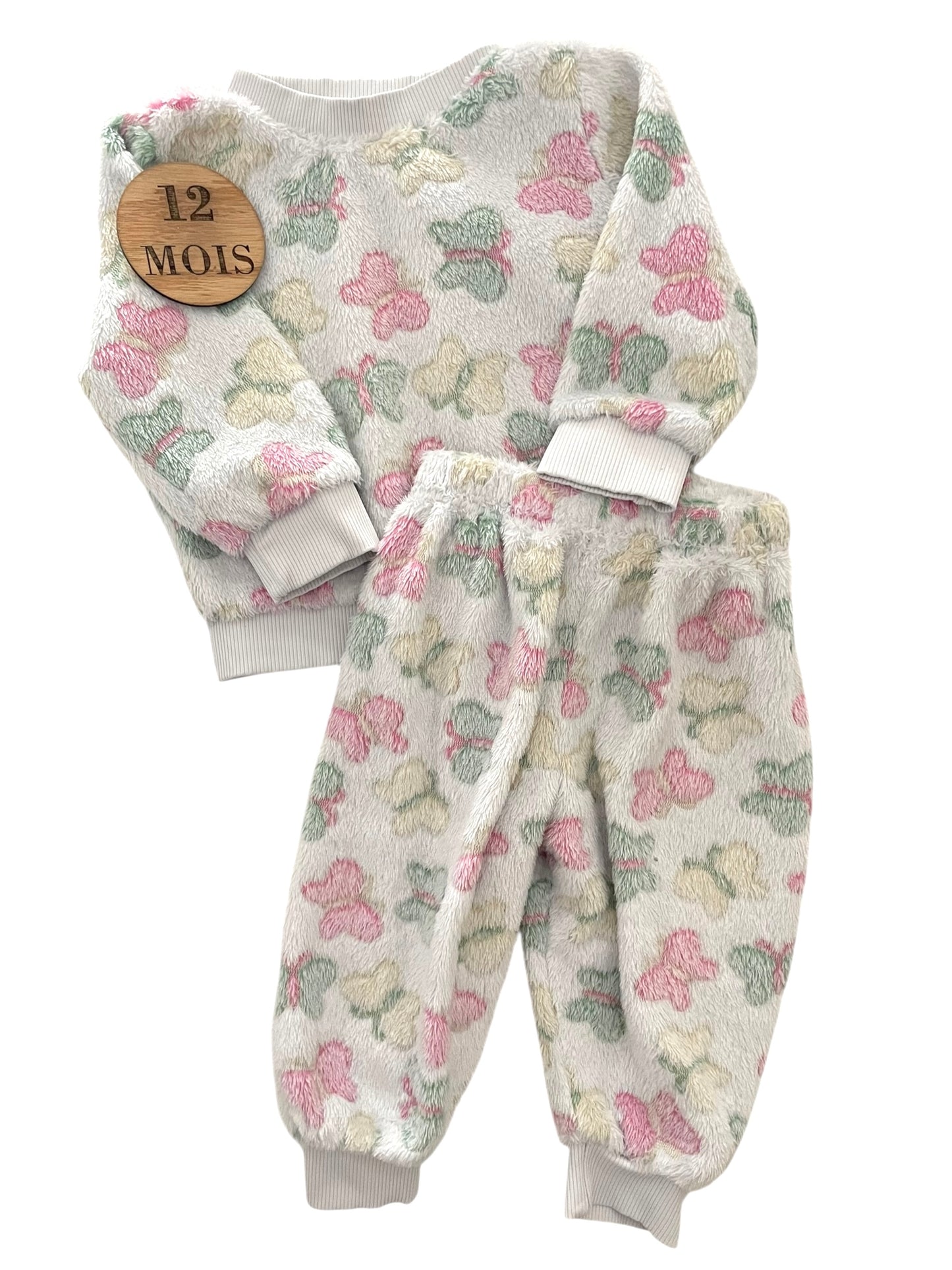 Pyjama velours 2 pièces, gris clair, papillons