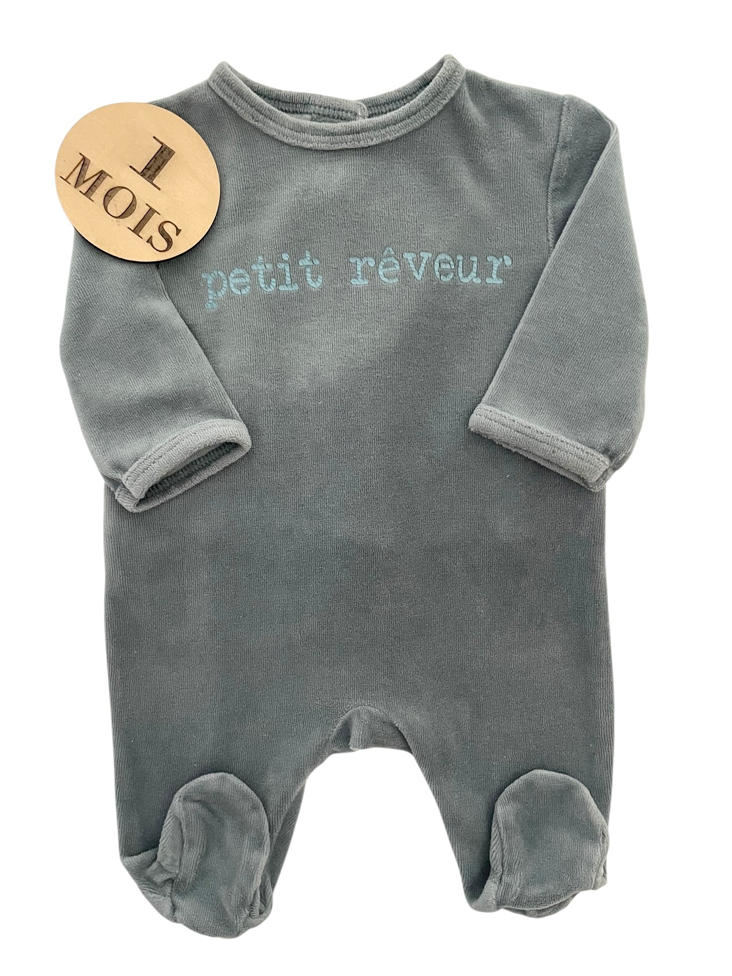 Pyjama velours, bleu-gris, Kiabi