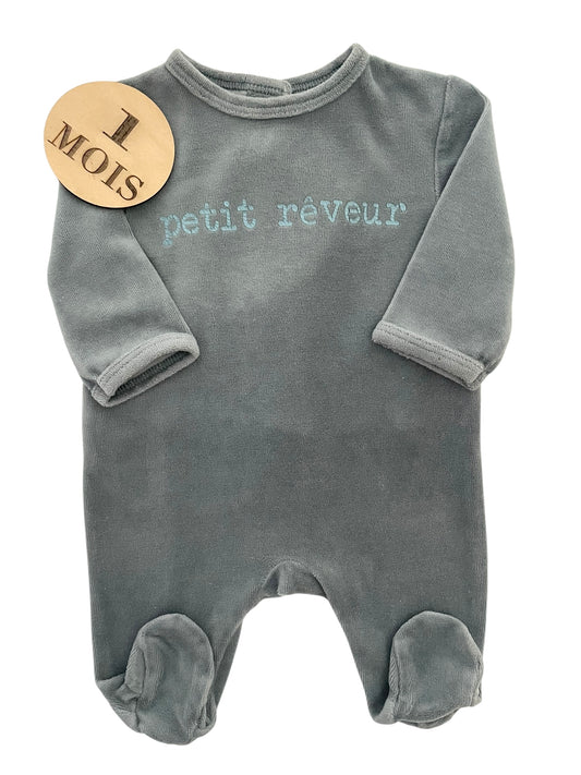 Pyjama velours, bleu-gris, Kiabi