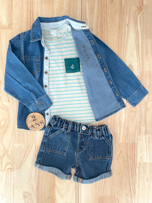 Ensemble 3 pièces, chemise/ tee-shirt et short, 2 ans