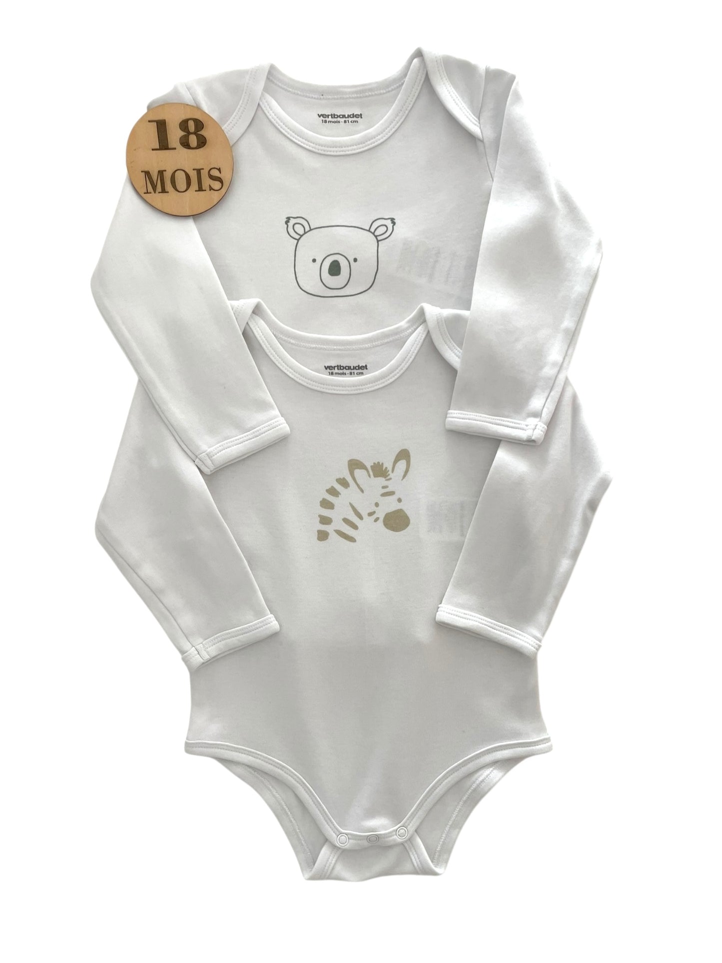 Lot 2 bodies blancs, Vertbaudet