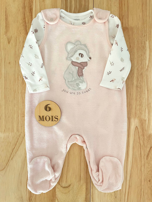 Ensemble salopette en velours et body, blanc et rose, C&A