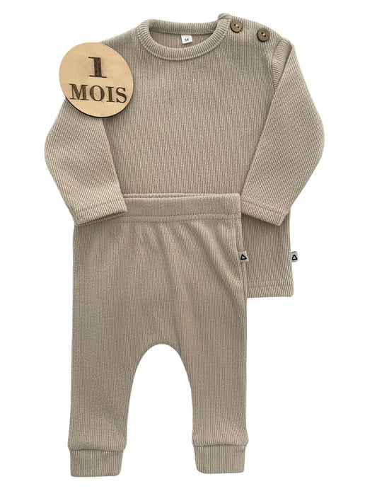Ensemble tout doux, gris/beige, uni