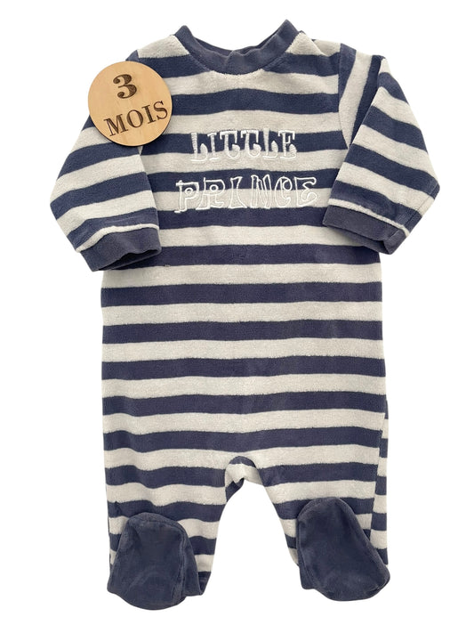 Pyjama velours rayé écru et bleu