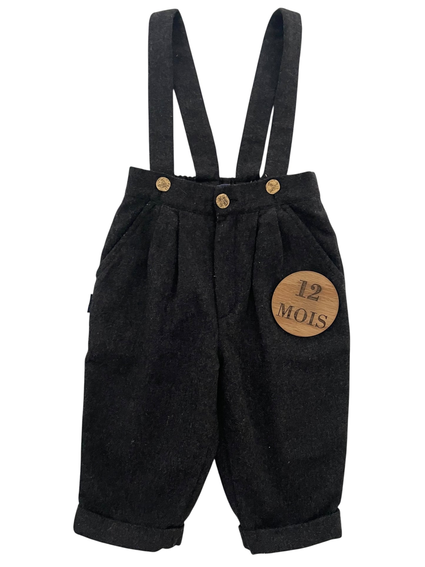 Pantalon épais, à bretelles, 70% laine, Natalys