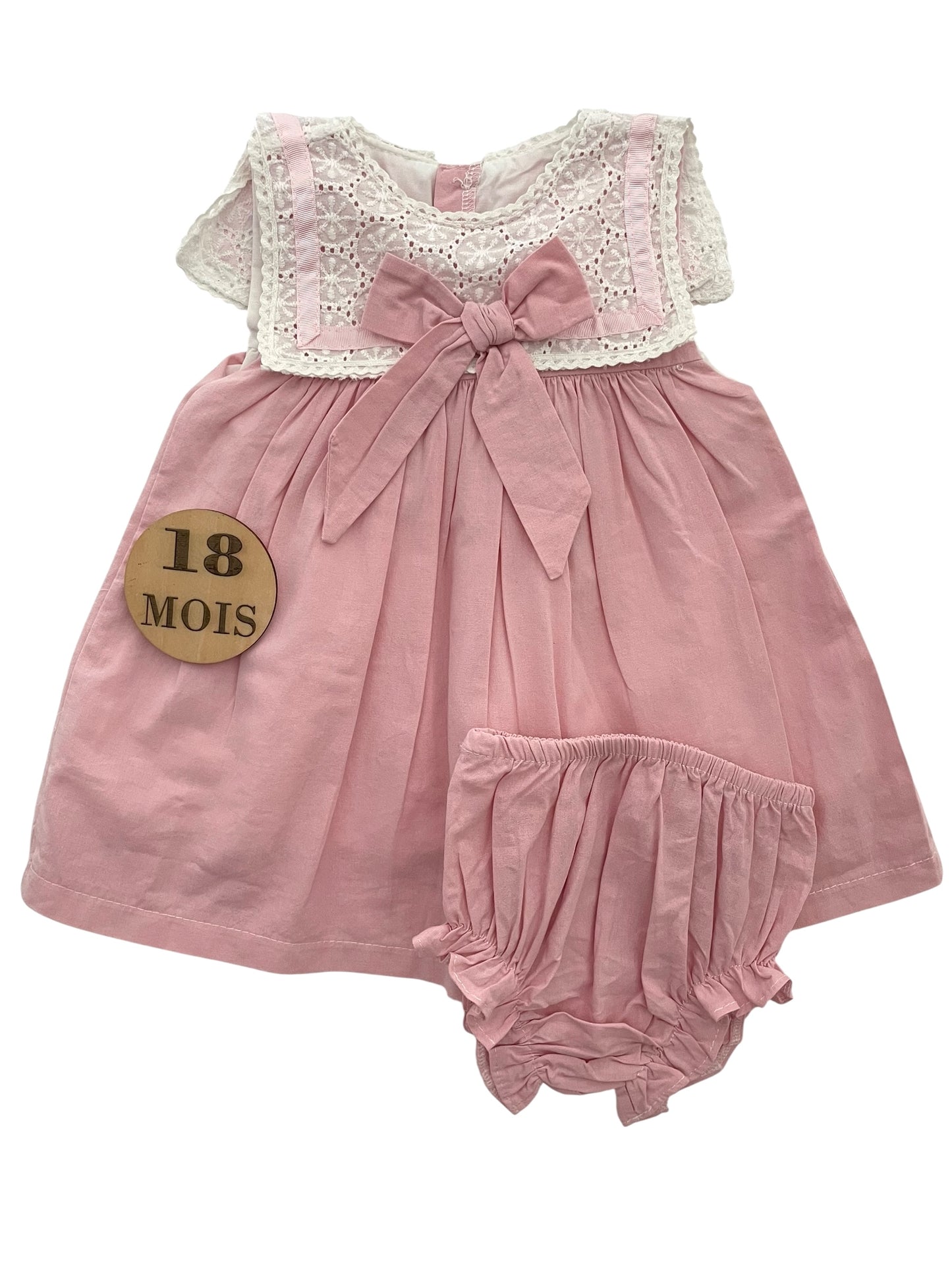 Robe col dentelle + bloomer, roses