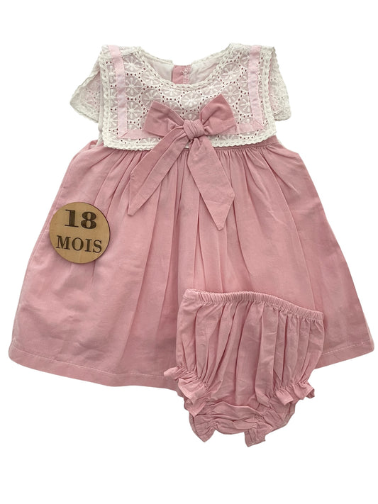 Robe col dentelle + bloomer, roses